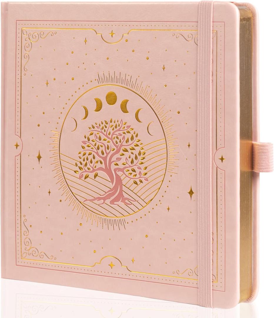 TIEFOSSI Tree of Life Journal, Square Dotted Journal for Women Men, Dot Aesthetic Notebook with 160 Numbered Pages, Hardcover Vegan Leather Journals with Bookmark, 160 GSM Thick Paper, 8 x 8 IN (Pink)