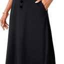 LYANER Women's High Waist A Line Button Front Flared Midi Skirts with Pocket Black Medium (M)