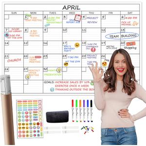Large Dry Erase Wall Calendar - 24"x 36" Undated Monthly Calendar for Home, Office, Classroom - Reusable Laminated Task Organizer
