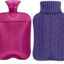 samply Hot Water Bottle with Knitted Cover, 2L Hot Water Bag for Hot and Cold Compress, Hand Feet Warmer, Ideal for Menstrual Cramps, Neck and Shoulder Pain Relief, Purple