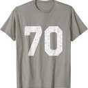 Jersey Uniform Number #70 Athletic Style Sports Graphic T-Shirt (Small, Black)
