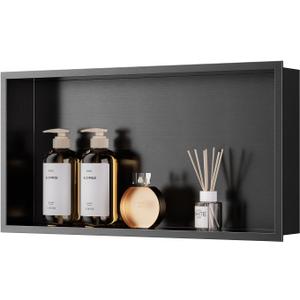 QAOYEDE Shower Niche No Tile Needed 24"x12", Stainless Steel Niche for Shower, Recessed Shower Shelf for Bathroom Storage, Nano Black
