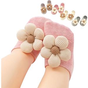 KEAINVRN 4Packs Baby Girls Socks,Flower Non-Slip Grips for Babies Toddler Princess Low Cut Ankle Socks for Girls
