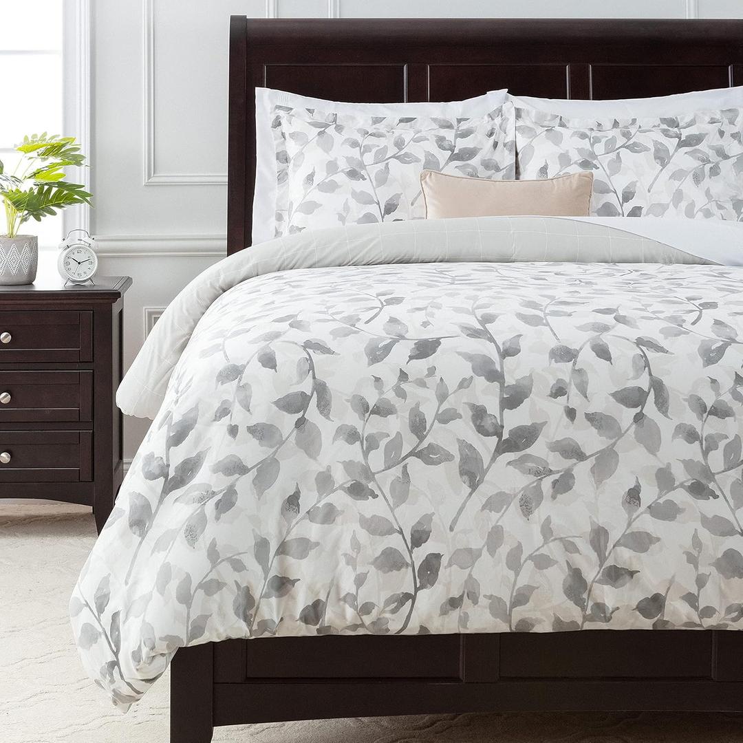 Chanasya Premium Layered Leaf Duvet Cover Set - Duvet Cover (68 x 90) & 1 Pillow Sham (20 x 26) - 2-Piece Set, Twin Size, Gray Creme