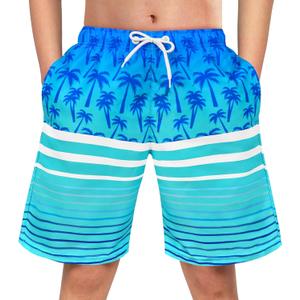 OlyPegic Boys Swim Trunks Bathing Suit Boys Swimsuit Swim Shorts Swimwear Quick Dry Swim Trunks Kids Beach Board Shorts (8-9 Years, Blue Coconut Tree)