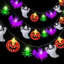 [Timer & 2 Pack] Halloween Lights Decorations Total 20 Ft 60 LED 4 in 1 3D Pumpkins Bats Ghosts Spiders Halloween String Lights Battery Operated Halloweens Decorations for Home Party Indoor Outdoor