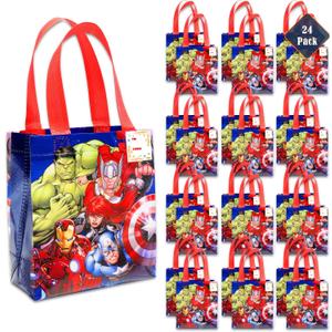 Marvel Avengers Party Favor Bags Set  24 Pack of 8" Avengers Party Goodie Bags for Kids Bulk Reusable Totes | Marvel Avengers Birthday Party Supplies