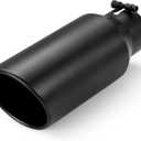 Exhaust Tip 4" Inlet 6" Outlet 12" Long, High Performance Stainless Steel, Peel-Resistant Black Powder Coated, Rolled Angle Cut, Bolt-On Diesel Tail Pipe, Universal for Car Truck