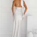 2026 Satin One Shoulder Maxi Dress for Women Summer Silk Formal Elegant Backless Ruffle Sleeveless Wedding Guest Dresses (White, M)