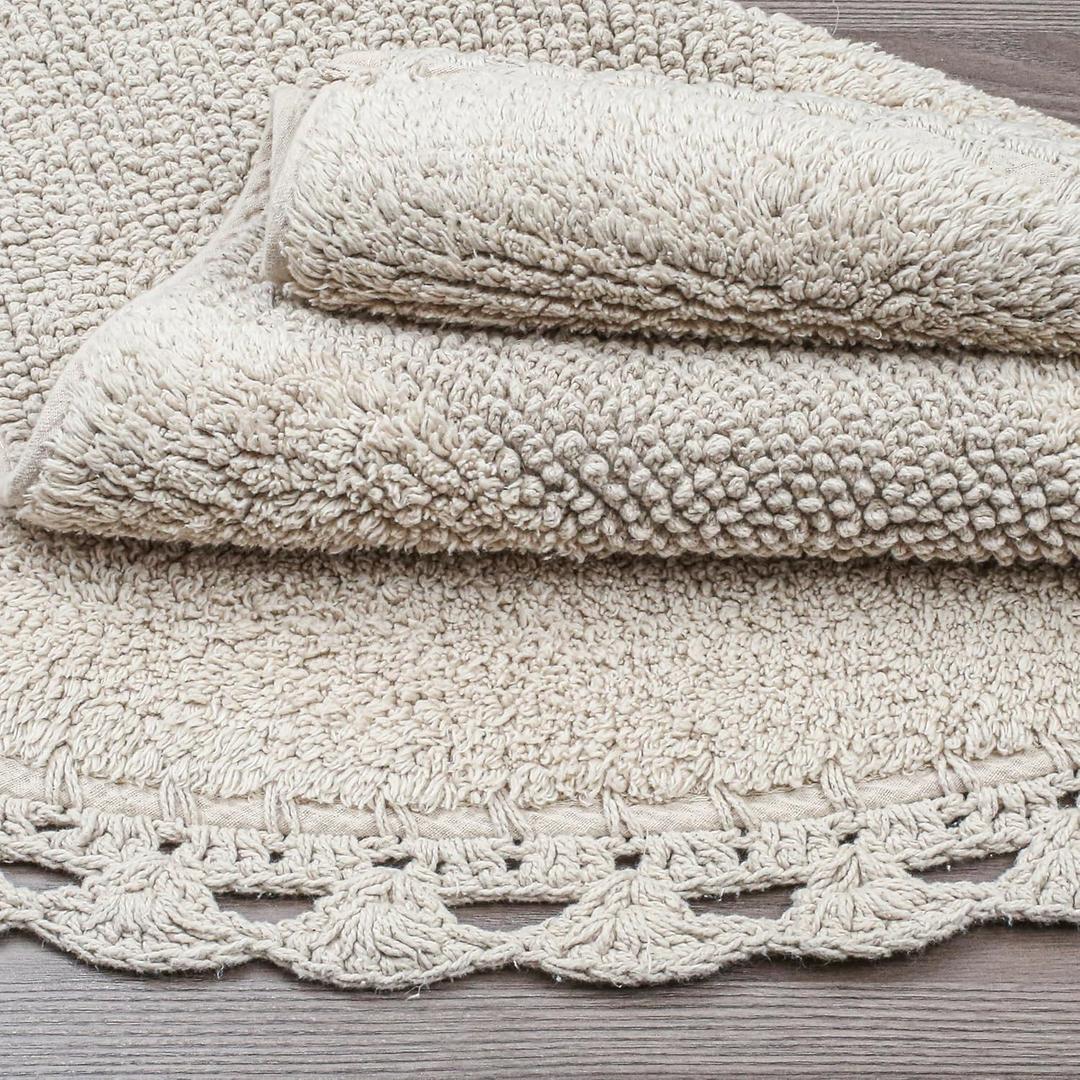 Half Moon Circle Bohemian Bathroom Rug with Handwoven Chrochet Border, Beautifully Handcrafted 100% Cotton Mat - 22x42", Round Boho Bedroom Rug, Boho Bathroom Dcor, Machine Washable - Charcoal Grey