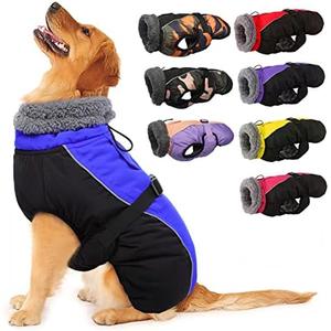 IECOii Extra Warm Reflective Adjustable Dog Jacket - Winter Coat with Buckle & Fleece Turtleneck for Dogs, XXX-Large(Chest:35.04-41.3 in), Blue