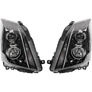Pair Projector Headlight w/Bulbs LED Tube Bar Compatible with 2008-2015 Cadillac CTS Front Lamp Clear Lens Black Housing White Light Bar Not Compatible on Models w/Factory HID Headlights