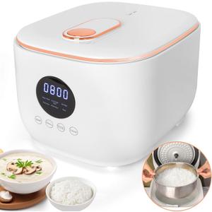 Small Low Carb Rice Cooker 3L - Electric Low Sugar Rice Cooker with Steamer Basket (White)