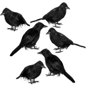 JOYIN 6 Pcs Black Halloween Crow Decor, Realistic Crow Raven Decoration Indoor Outdoor Decor Fake Ravens Prop Haunted House Graveyard Cemetery Yard Table Party Favors Desk Trees Walls Windows (6.7/5.9/7.0 inch)