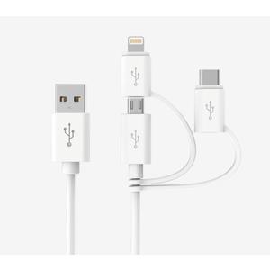 Apple MFI Certified 3-in-1 Cable, Lightning/Type C/Micro USB Cable for iPhone, iPad, Huawei, HTC, LG, Samsung Galaxy, Sony Xperia, Android Smartphones, iPad Pro 2018 and More 3 in 1 White(3FT)