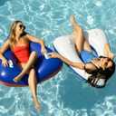 Funscape Large Triangle Inflatable Pool Float Tubes for Adult Kid, 2 Pack 44" Swim Floaties Ring w/Handles, Summer Tanning Water Floating Lounge, Beach Lake River Swimming Toy Pool Party Family Set 1 (Blue Red)