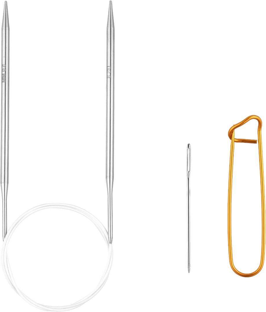 Knitting Needles Circular 32 inch (80cm) Stainless Steel Knitting Needles Size US 8 (5mm) Bundle with 1 Sturdy Stitch Holder