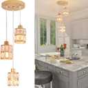 Modern Gold Crystal Pendant Light Fixture - 3-Light Adjustable Hanging Lamp for Kitchen Island, Dining Room, Living Room & Bedroom | Dimmable, Quick Install Farmhouse & Industrial Pendant Lighting