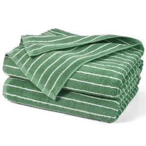 Jacquotha Bath Towels 2 Pack, Lighter & Quick Dry Towels Large 27.5 x 55 inches, Luxury Terry Cotton Towels for Bathroom Beach Swim, Forest Green & White Striped