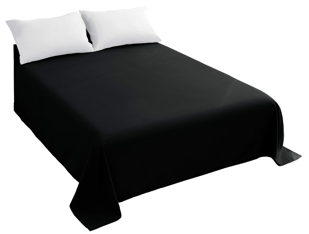  Black Top Sheet, Premium Hotel 1-Piece, Luxury and Soft 1500 Thread Count Quality Bedding Flat Sheet, Wrinkle-Free, Stain-Resistant