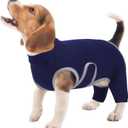 Kuoser Dog Surgery Recovery Suit, Professional Dog Surgical Suit for Back Legs, Soft Dogs Recovery Sleeve to Prevent Licking Biting Wounds, Dogs Onesie After Surgery Elbow Protector, Blue S (Small (Back: 11.02"; Chest: 16.92"))