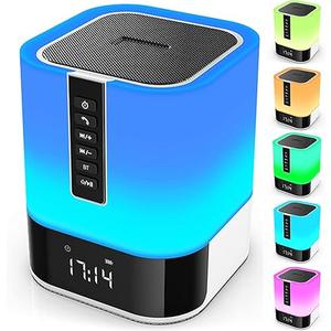 Hetyre Night Light Bluetooth Speaker, 5 in 1 Touch Control Bedside Lamp Dimmable MultiColor Changing, Bedroom Alarm Clock, Best Birthday Gift Ideas for 10 11 12 13 14 Year Old Teenage Girls/Boys