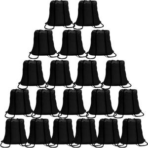 100 Pack Drawstring Backpack Black Bulk Drawstring Bags Nylon String Backpack Gym Cinch Sack Backpack Sport Bag Draw String Party Bags for Men or Women