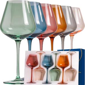 Burgundy Wine Glasses Colored Set of 6 Handcrafted 18oz, Non-Fading Colorful Wine Glasses Set For Bars,Party, universal (Multicolor)
