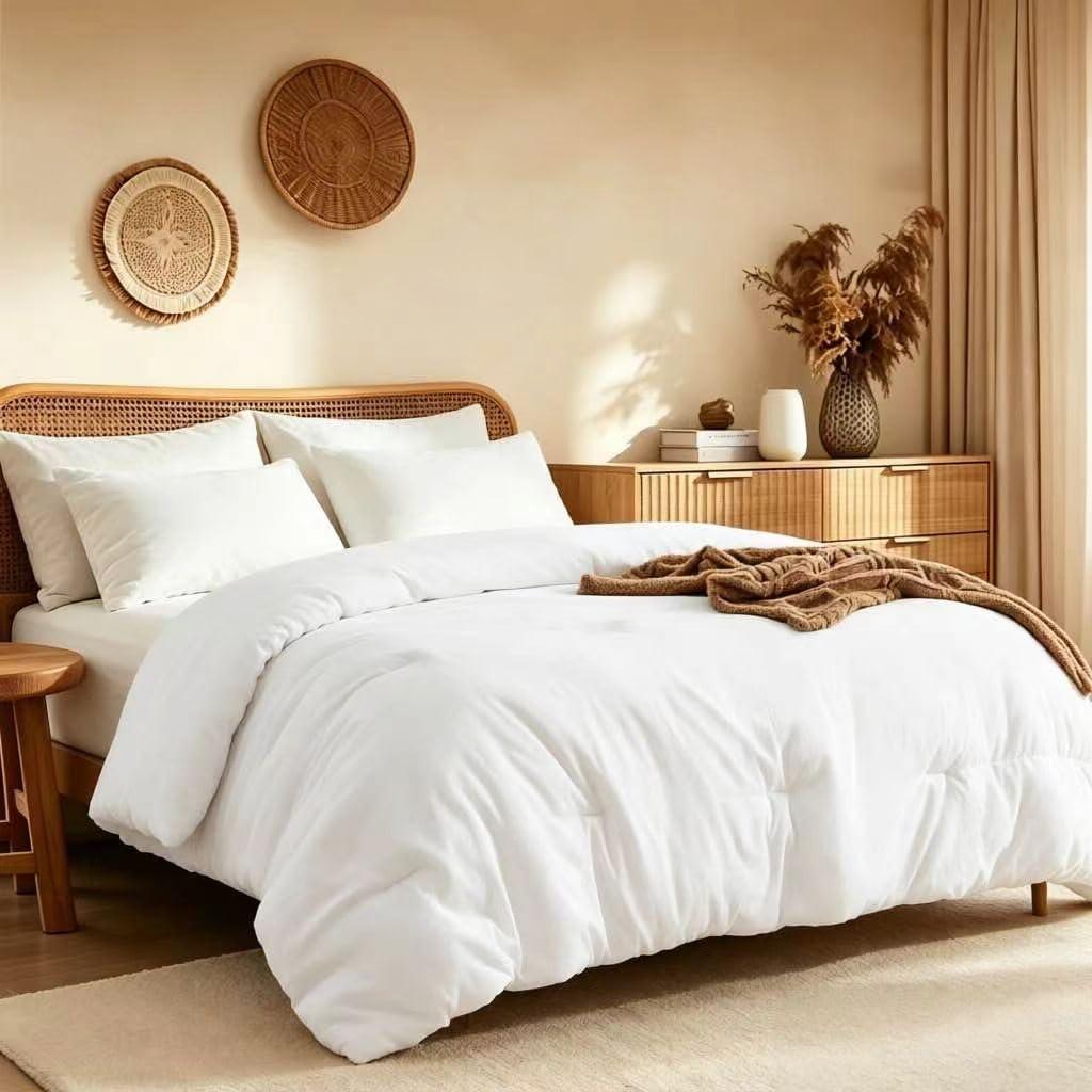 Full Comforter Set Prewashed Lightweight Quilted Bedding for All Season
3PCS White Breathable Down Alternative Bedding Set with 1 Solid Comforter (82"x86") and 2 Soft Pillowcases