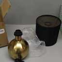 KUNJOULAM Small Bedside Lamp, Mid Century Lamp with Brass Base, Nightstand Table Lamp for Bedroom, Living Room, Bookshelf, Modern Accent Mini Table Lights Black Plastic Fabric Shade