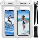 2-Pack Waterproof Phone Pouch, Universal IPX8 Floating Waterproof Case with Adjustable Lanyard for All Phones [Up to 8.3"] Beach, Waterpark & Travel Essentials - White