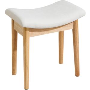 Royal Windsor Vanity Stool with Saddle Cushion, 18 Inch Makeup Vanity Chair for Living Room, Modern Foot Stool Ottoman Piano Bench,Small Upholstered Bench for Bedroom, Beige (10.2"d Beige+wood Grain)