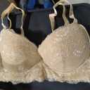 Women Lace Underwired Push Up Bra Plus Size Lingerie Comfortable T-Shirt Floral Everyday Bra Beige 34B-40E, Size 34D