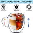 Sorfity Cappuccino Glass Mugs, Set of 4 Double Walled Espresso Mug Cups Glass Mug Set Insulated Clear Drinking Glass Coffee Cups with Handle for Latte, Cappuccino, Tea Bag, Juice (250ml /8.45oz)
