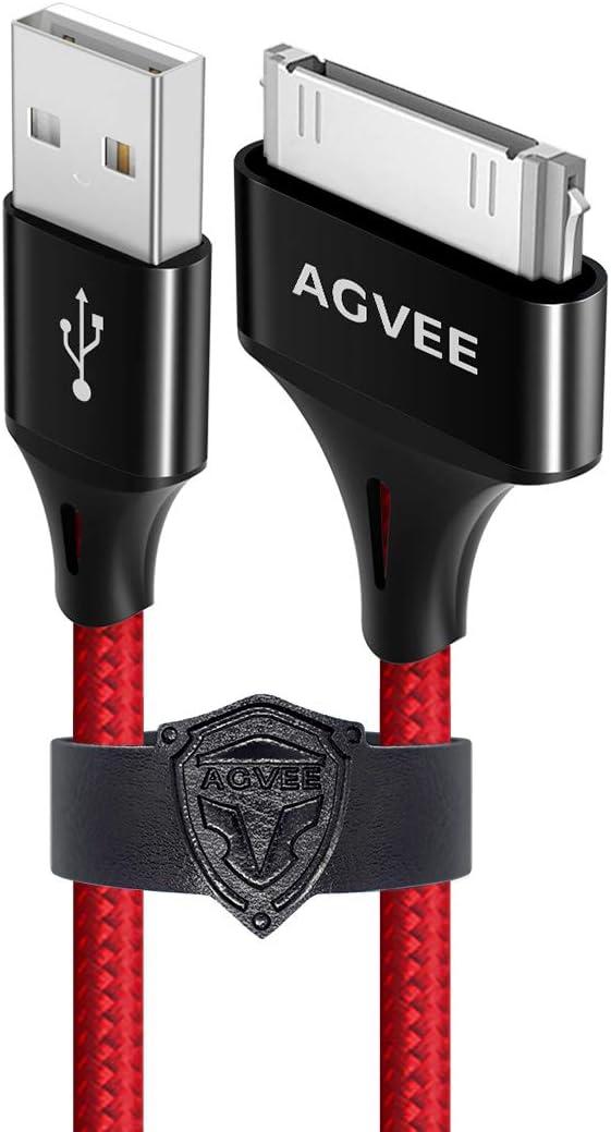 AGVEE 4ft 30 Pin Charger Cable Charging for Old iPod Touch 4 3 2 1 Nano, iPod Classic 3 2 1, Old iPad 1 2 3, Old iPhone 4 4S 3G 3GS, Red