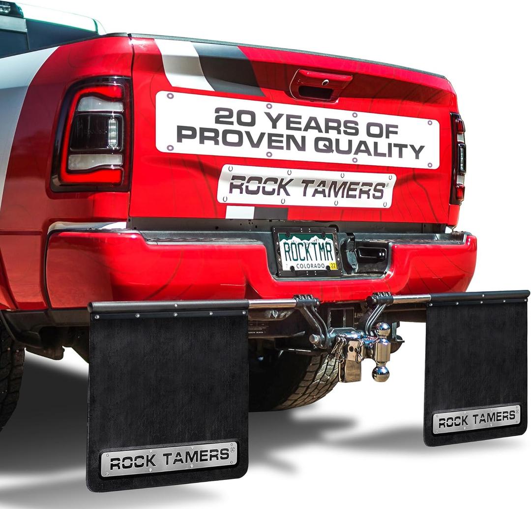 Rock Tamers 00108 - 2" Official Mudflap System - 2" Hitch Receiver, Check Measurements - Removeable and Adjustable Mud Flaps for Trucks - 1 System