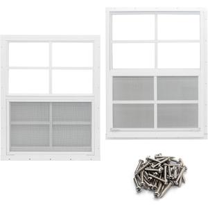 NeatiEase 2 Pack Shed Window, 24" x 27" Flush Mount Window with Tempered Glass and Fiberglass Screen for Shed, Chicken Coop, Playhouse, Household, Garage