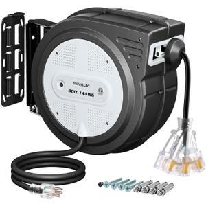SURAIELEC 80FT Retractable Extension Cord Reel, 14 AWG, ETL Listed, Grey