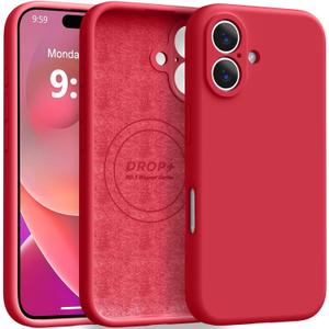 Ktele Magnetic for iPhone 16 Case [Compatible with Magsafe] [Premium Silicone Satin-Smooth Touch] Slim Shockproof Anti-Scratch Microfiber Lining Case, 6.1 inch, Red