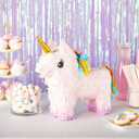 Blue Panda Unicorn Pinata for Girl - Small Pink 13 x 15.5 x 5 in - Princess Birthday Party Pinata & Rainbow Mane Theme - Easy-Fill Design