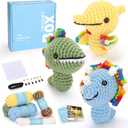 Crochet Kit for Beginners Adults - 3pcs Dinosaur Starters Crochet Kit, Beginners Crocheting Kitting for Adults Teen, DIY Craft Gifts with Crochets Yarns, Hook, Step-by-Step Video, Instruction