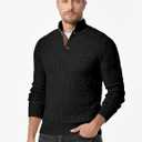 JMIERR Men's Cable Knit Pullover Sweater Casual Long Sleeve Stand Collar Button Knitted Sweaters (Large, 0 Black)