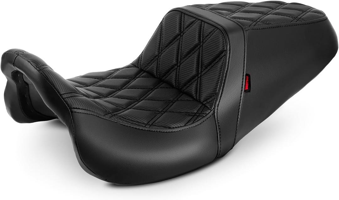 One-Piece Driver and Passenger Seat with Diamond Pattern Stitching Fit for Harley Touring Road King Road Glide Street Glide Electra Glide 2008-2023 Models (Black Stitching)