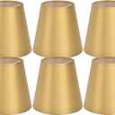 Set of 6 Small Lamp Shades, Clip on Drum Lamp Shade for E14 Bulbs, Gold Fabric Lampshade Replacement for Table Floor Wall Ceiling Chandelier Lamps, 3.7x5.6x5.1inch