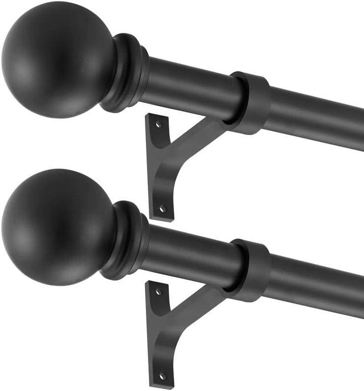 2 Pack Matte Black Curtain Rods, 48-84" Adjustable, Heavy Duty 1 Inch Diameter with Ball Finials
