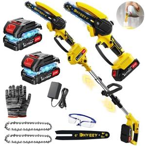 Dnveey Cordless Pole Saw Electric Tree Trimmer, 2-in-1 Polesaw & Mini Chainsaw with Extension, Includes 2x21V Batteries & Complete Kit for Pruning & Limbing