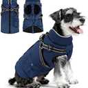 Dog Winter Coat with Harness Built-in | Waterproof Dog Jacket with Zipper & Fleece Lining | Reflective Cold Weather Coat for Small Medium Large Dogs (M, Navy Blue)