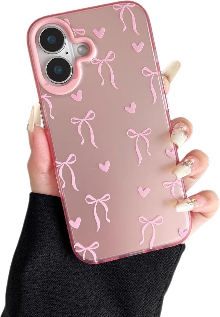 ZTOFERA for iPhone 17 Case,Cute Pink Ribbon Bow Tie Aesthetic Phone Case,Trendy Slim Hard IMD Shockproof Protective Bumper Phone Cover for Women Girls,Heart