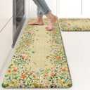 KIMODE Anti Fatigue Mats for Kitchen Floor 17"x47"+17"x29", Brown Butterfly Floral Kitchen Rugs Sets of 2, Cushioned Kitchen Floor Mats, Non Slip Standing Mat for Sink Laundry Office Desk