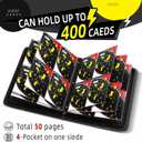 Trading Card Binder 4 Pocket,400 Pocket Card Collection Binder with 50 Removable Sleeves,PU Waterproof Top Card Book,3-Ring Zipper Collectible Trading Card Album for MTG/TCG/Card Holder Gift(Black) (Small)